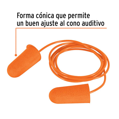 Tapón auditivo desechable de espuma con cordón, Truper TAC 14223 MM00