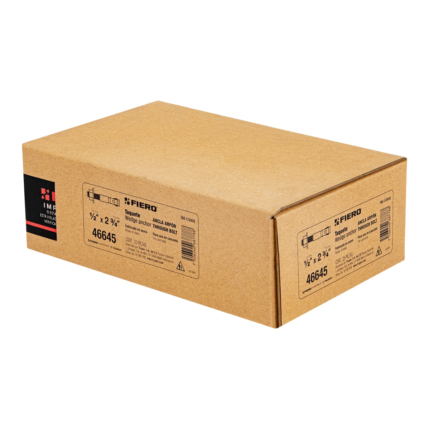 Caja con 25 taquetes arpón de 1/2' x 2-3/4', Fiero TAE-1/2A1G 46645 MM00