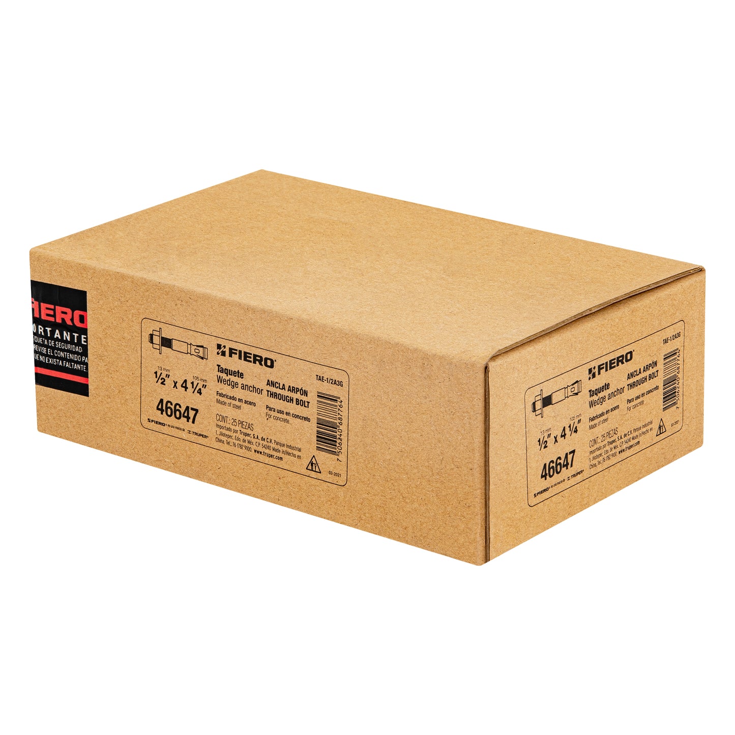 Caja con 25 taquetes arpón de 1/2' x 4-1/4', Fiero TAE-1/2A3G 46647 MM00