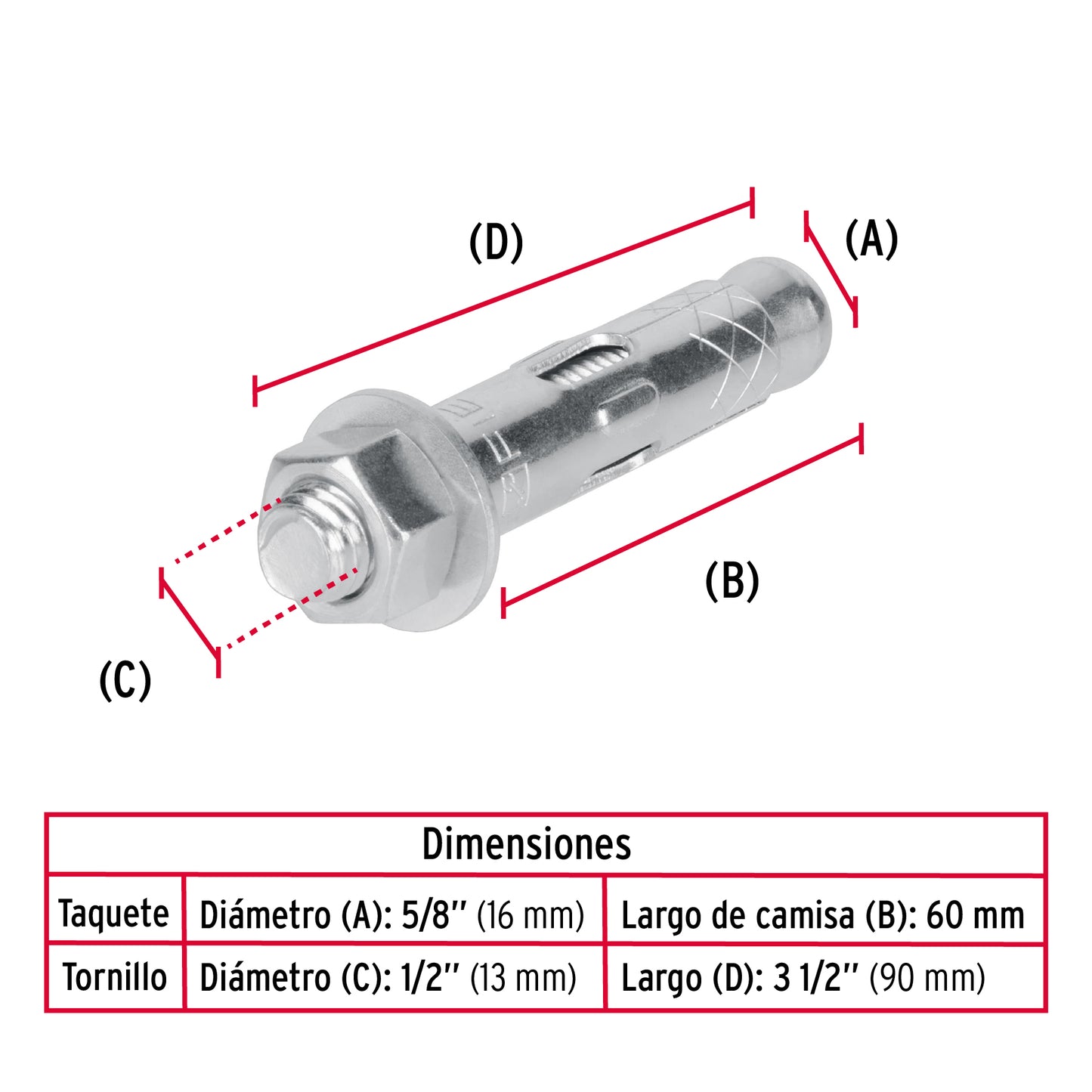 Caja con 25 taquetes expansivos de 1/2' con tornillo, Fiero TAE-1/2TG 47356 MM00