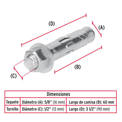 Bolsa con 2 taquetes expansivos de 1/2' con tornillo, Fiero TAE-1/2T 47371 MM00