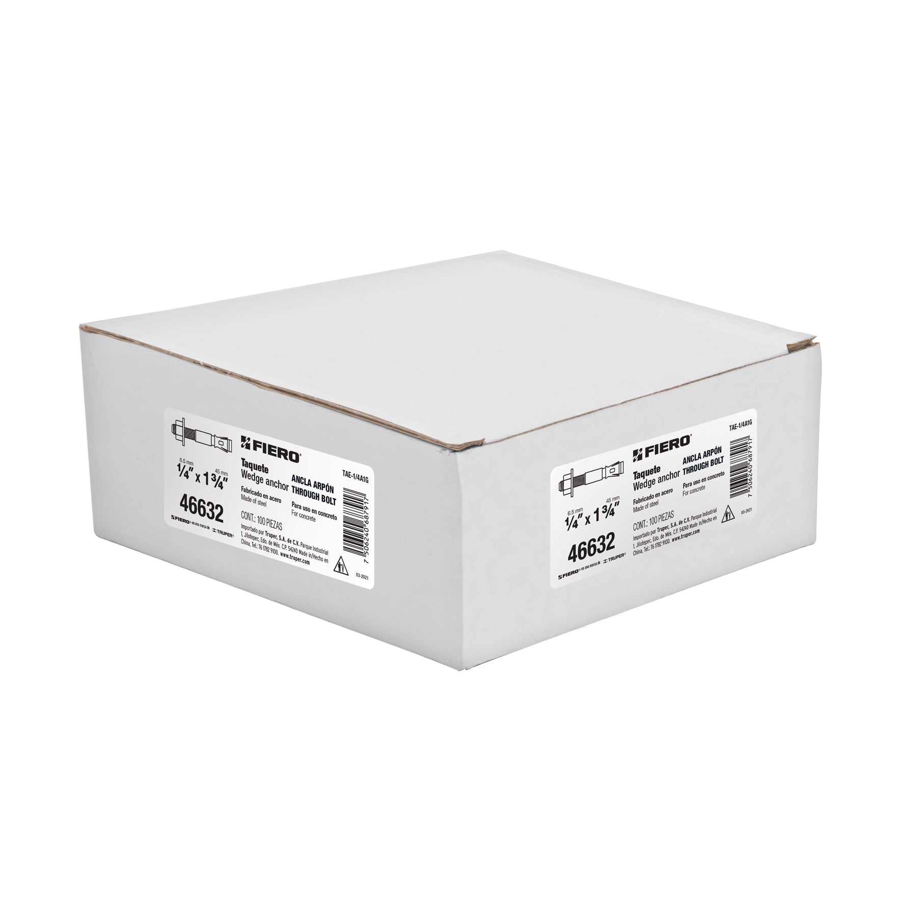 Caja con 100 taquetes arpón de 1/4' x 1-3/4', Fiero TAE-1/4A1G 46632 MM00