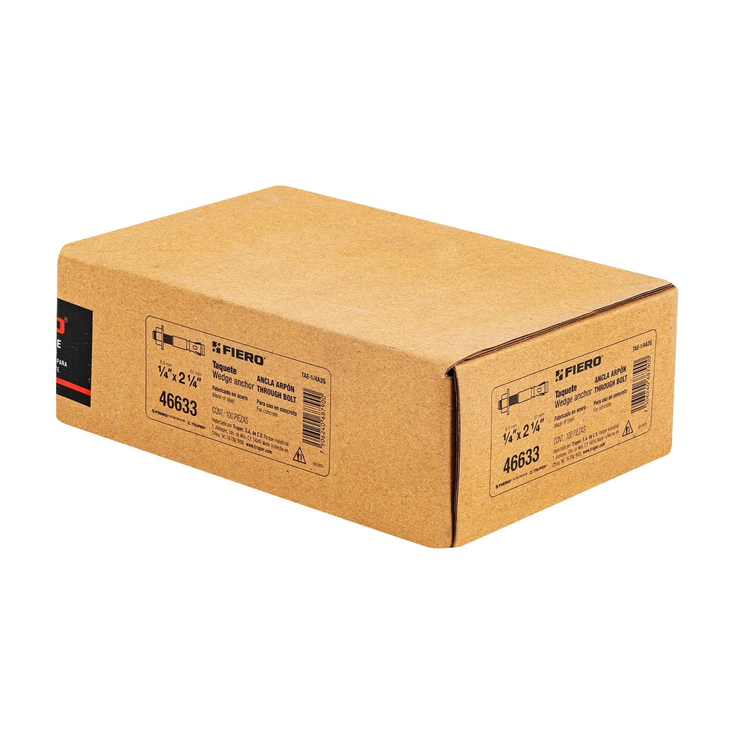 Caja con 100 taquetes arpón de 1/4' x 2-1/4', Fiero TAE-1/4A2G 46633 MM00