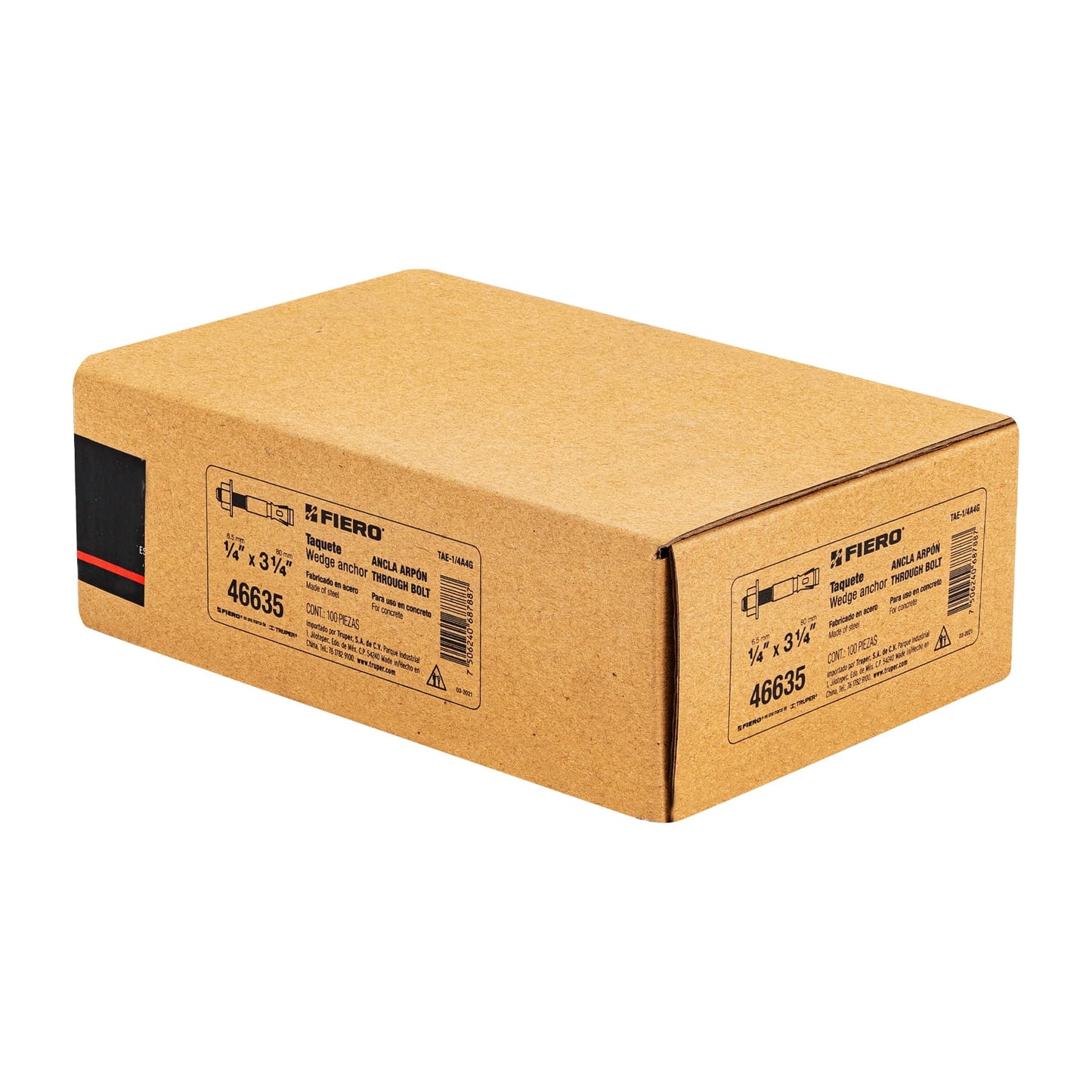 Caja con 100 taquetes arpón de 1/4' x 3-1/4', Fiero TAE-1/4A4G 46635 MM00