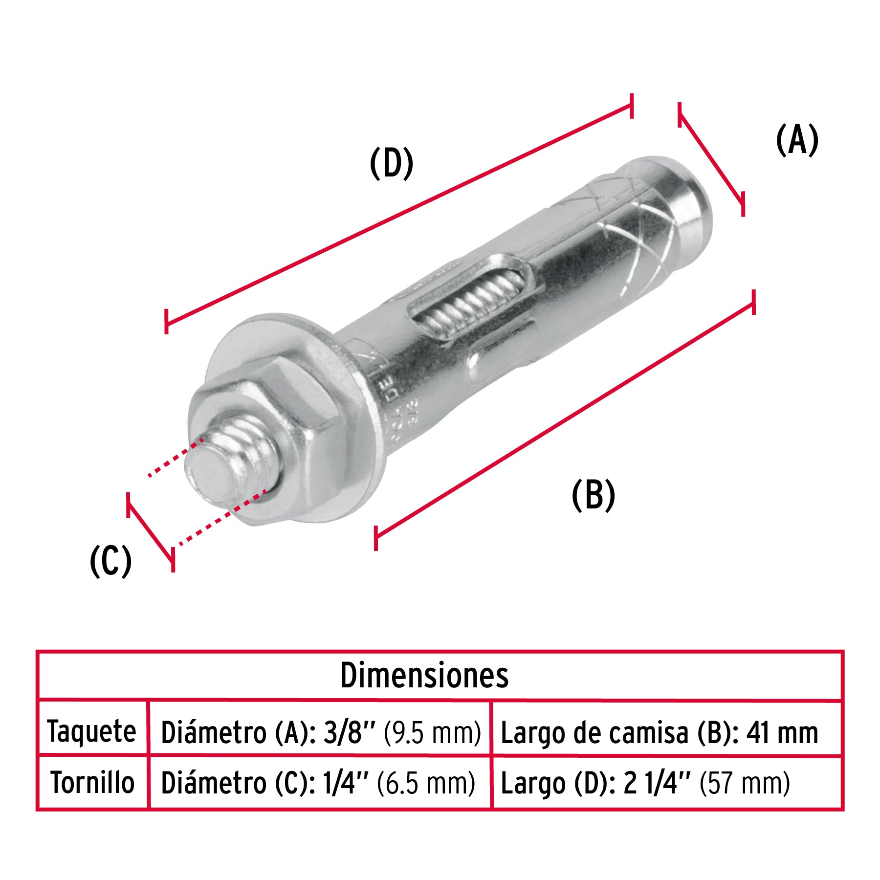 Caja con 100 taquetes expansivos de 1/4' con tornillo, Fiero TAE-1/4TG 47223 MM00