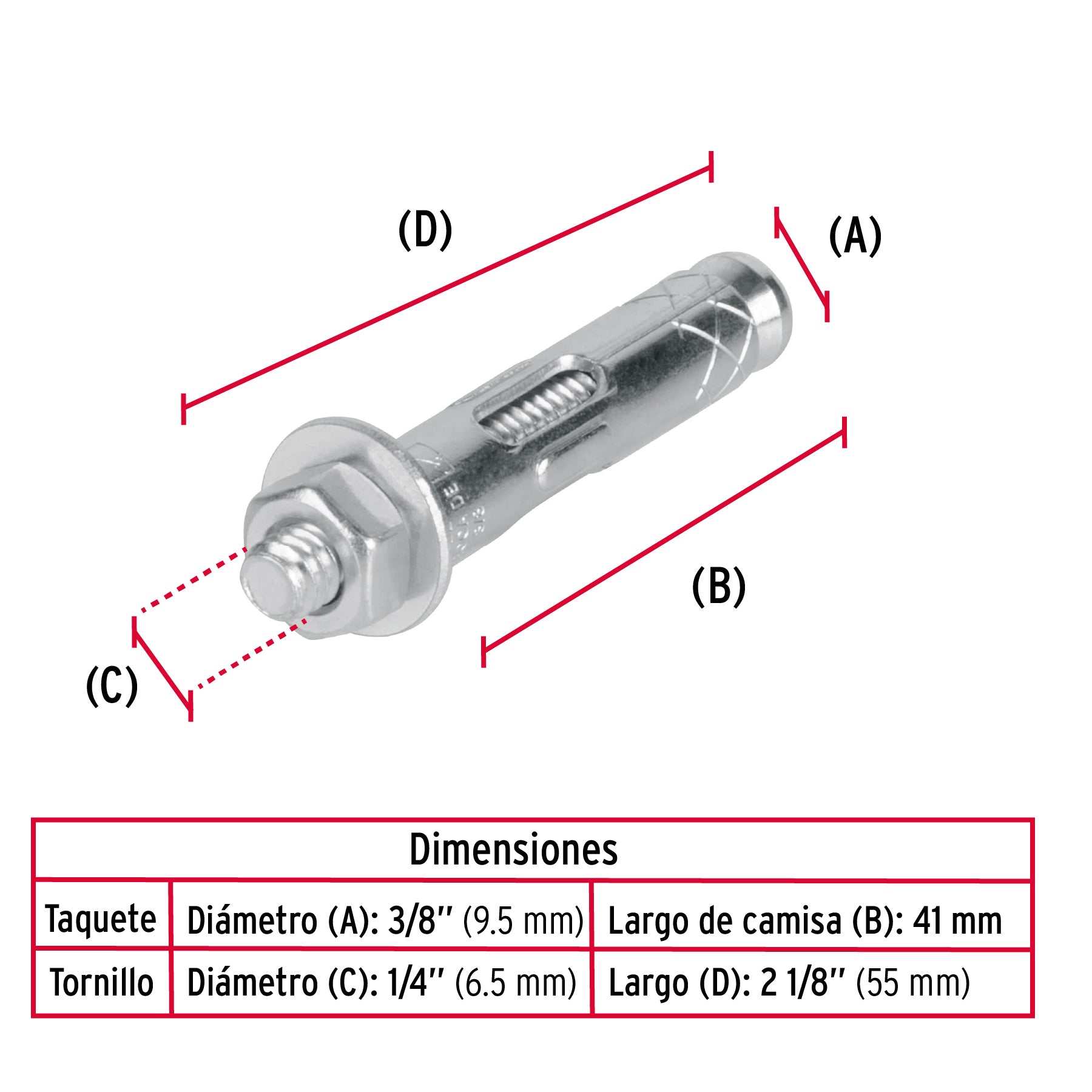 Bolsa con 4 taquetes expansivos de 1/4' con tornillo, Fiero TAE-1/4T 44360 MM00