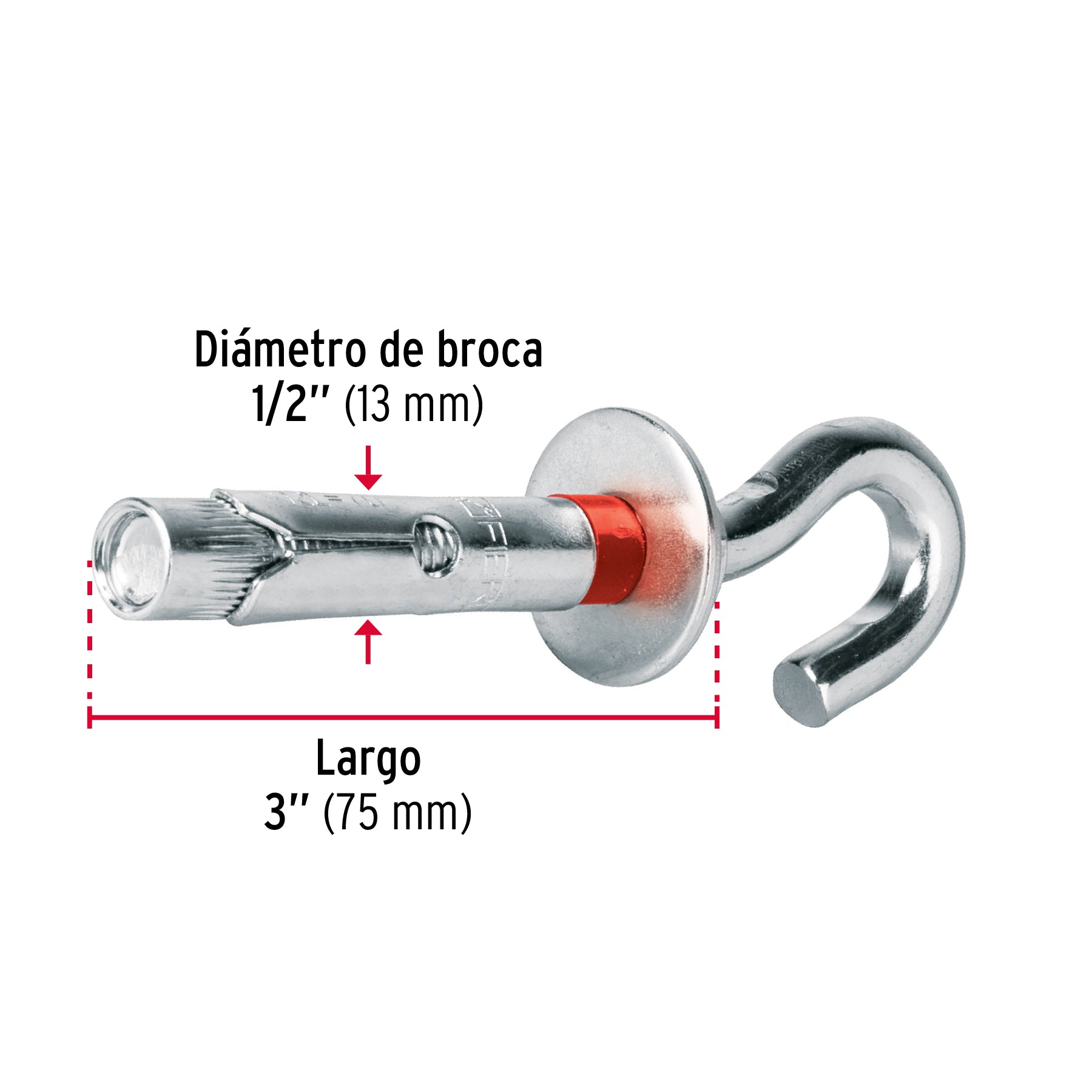 Caja con 25 taquetes expansivos 12x70 mm con armella abierta TAE-12X70AG 49747 MM00