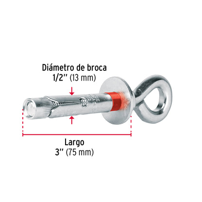 Caja con 25 taquetes expansivos 12x70 mm con armella cerrada TAE-12X70CG 45736 MM00