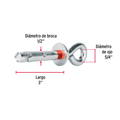 Bolsa con 2 taquetes expansivos 12x70 mm con armella cerrada TAE-12X70C 47562 MM00