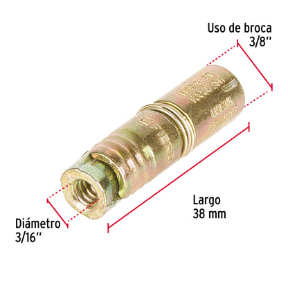 Caja con 100 taquetes expansivos de 3/16' sin tornillo,Fiero TAE-3/16G 47363 MM1