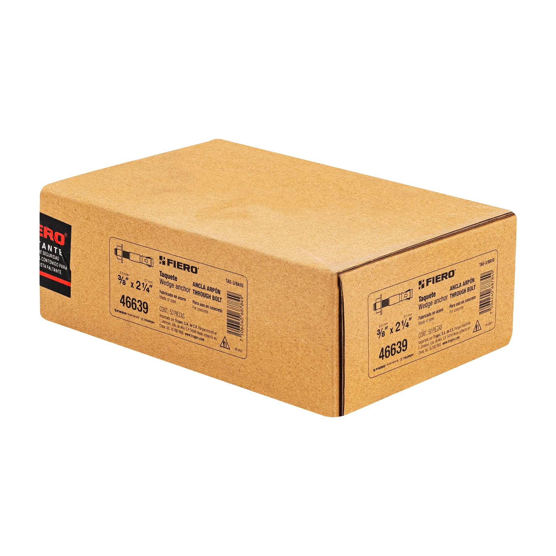 Caja con 50 taquetes arpón de 3/8' x 2-1/4', Fiero TAE-3/8A1G 46639 MM00