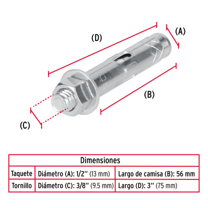 Caja con 50 taquetes expansivos de 3/8' con tornillo, Fiero TAE-3/8TG 47339 MM00