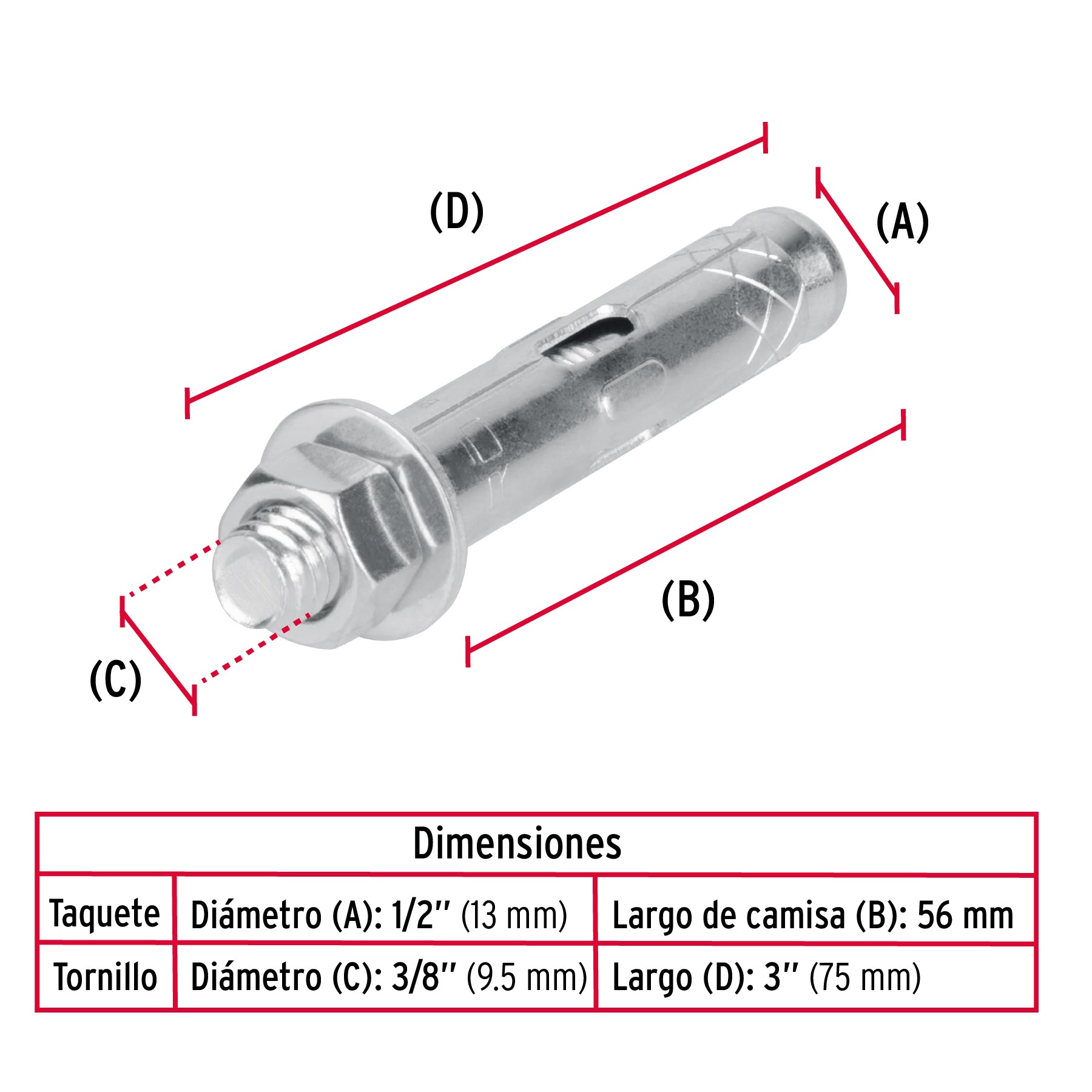 Bolsa con 4 taquetes expansivos de 3/8' con tornillo, Fiero TAE-3/8T 47370 MM00