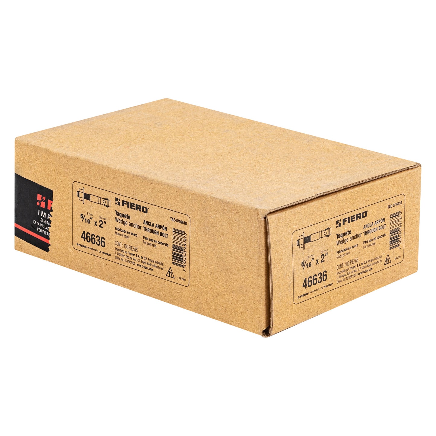 Caja con 100 taquetes arpón de 5/16' x 2', Fiero TAE-5/16A1G 46636 MM00