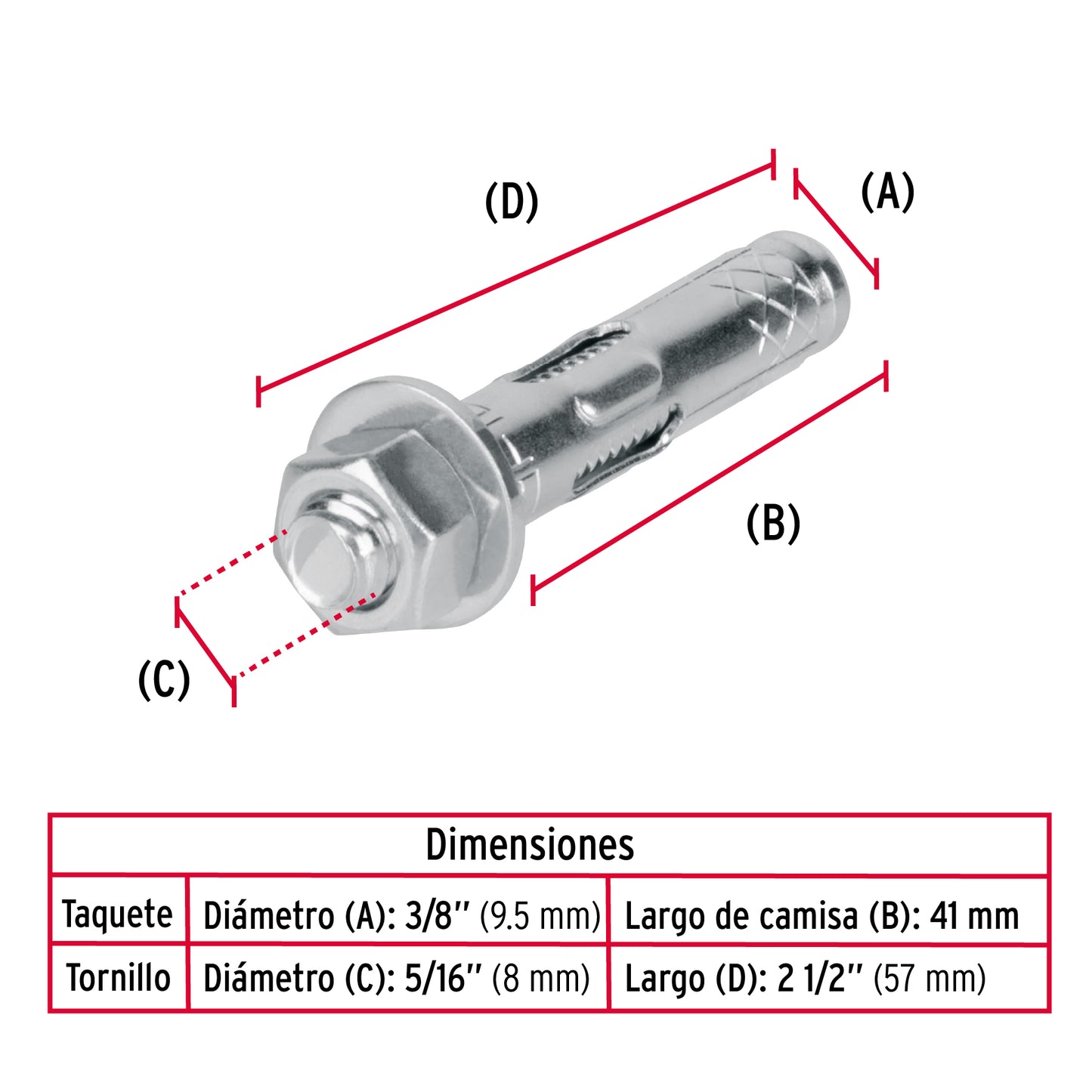 Caja con 100 taquetes expansivos de 5/16' con tornillo,Fiero TAE-5/16TG 47320 MM00