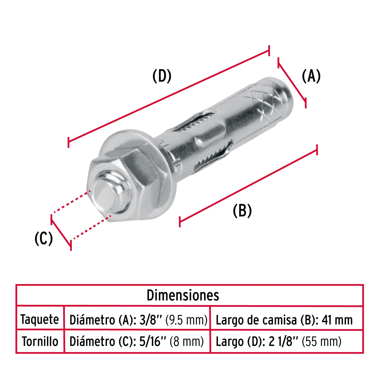 Bolsa con 4 taquetes expansivos de 5/16' con tornillo, Fiero TAE-5/16T 44361 MM00