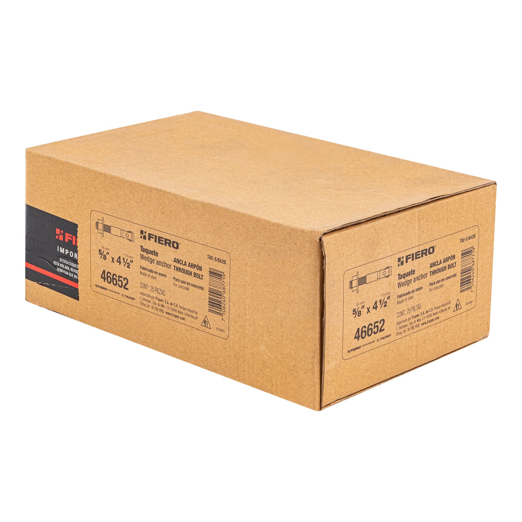 Caja con 25 taquetes arpón de 5/8' x 4-1/2', Fiero TAE-5/8A2G 46652 MM00