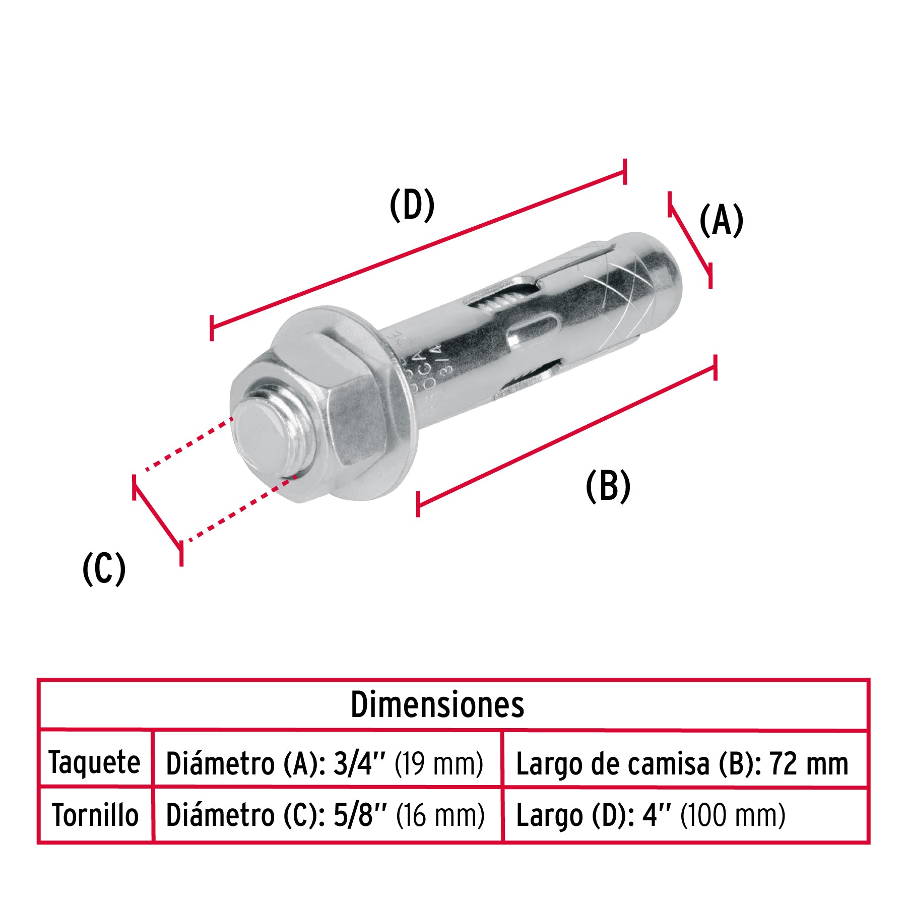 Caja con 25 taquetes expansivos de 5/8' con tornillo, Fiero TAE-5/8TG 47362 MM00