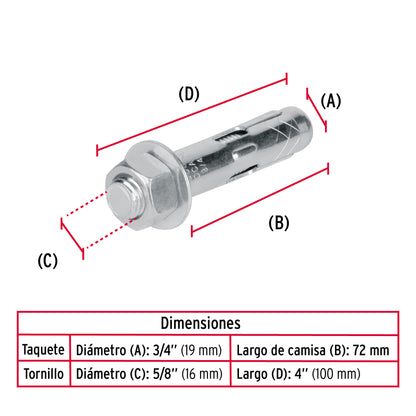 Caja con 25 taquetes expansivos de 5/8' con tornillo, Fiero TAE-5/8TG 47362 MM00