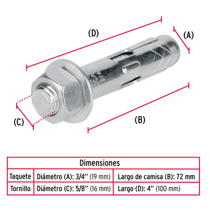 Bolsa con 2 taquetes expansivos de 5/8' con tornillo, Fiero TAE-5/8T 47372 MM00