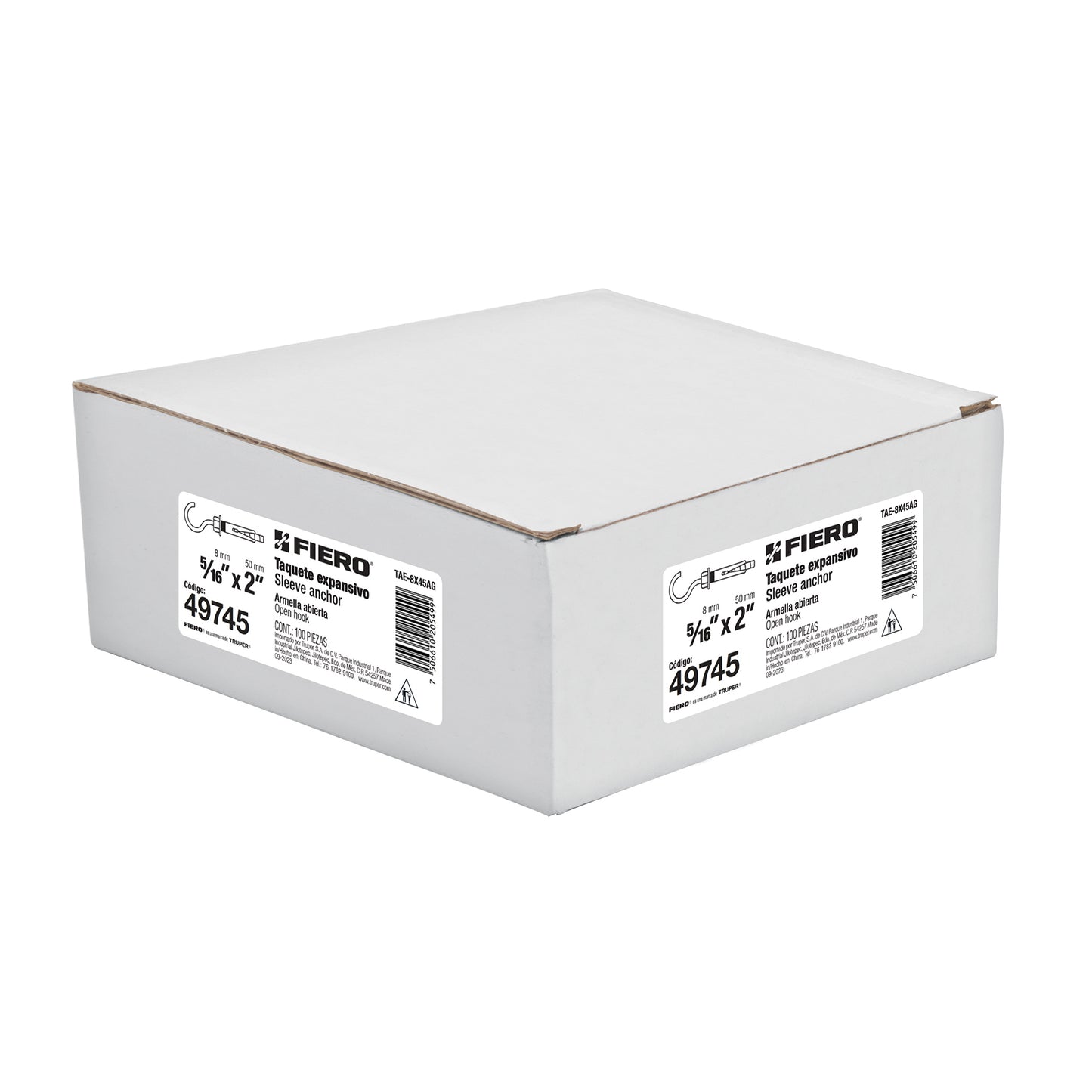 Caja con 100 taquetes expansivos 8x45 mm con armella abierta TAE-8X45AG 49745 MM00