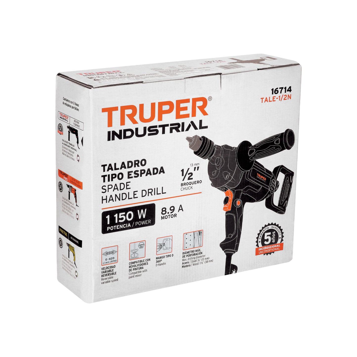 Taladro tipo espada 1/2' 1150 W, industrial, Truper TALE-1/2N 16714 MM0