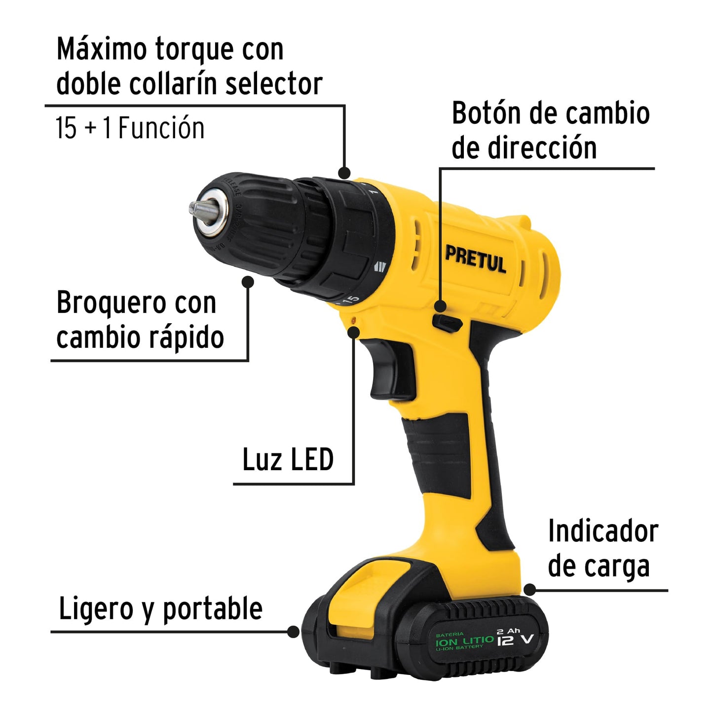 Kit taladro inalámbrico 3/8', 12 V, y accesorios con estuche TALI-12PK2 27120 MM1