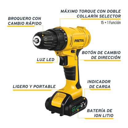 Taladro inalámbrico 3/8', 12 V, Pretul TALI-12P 29975 MM1