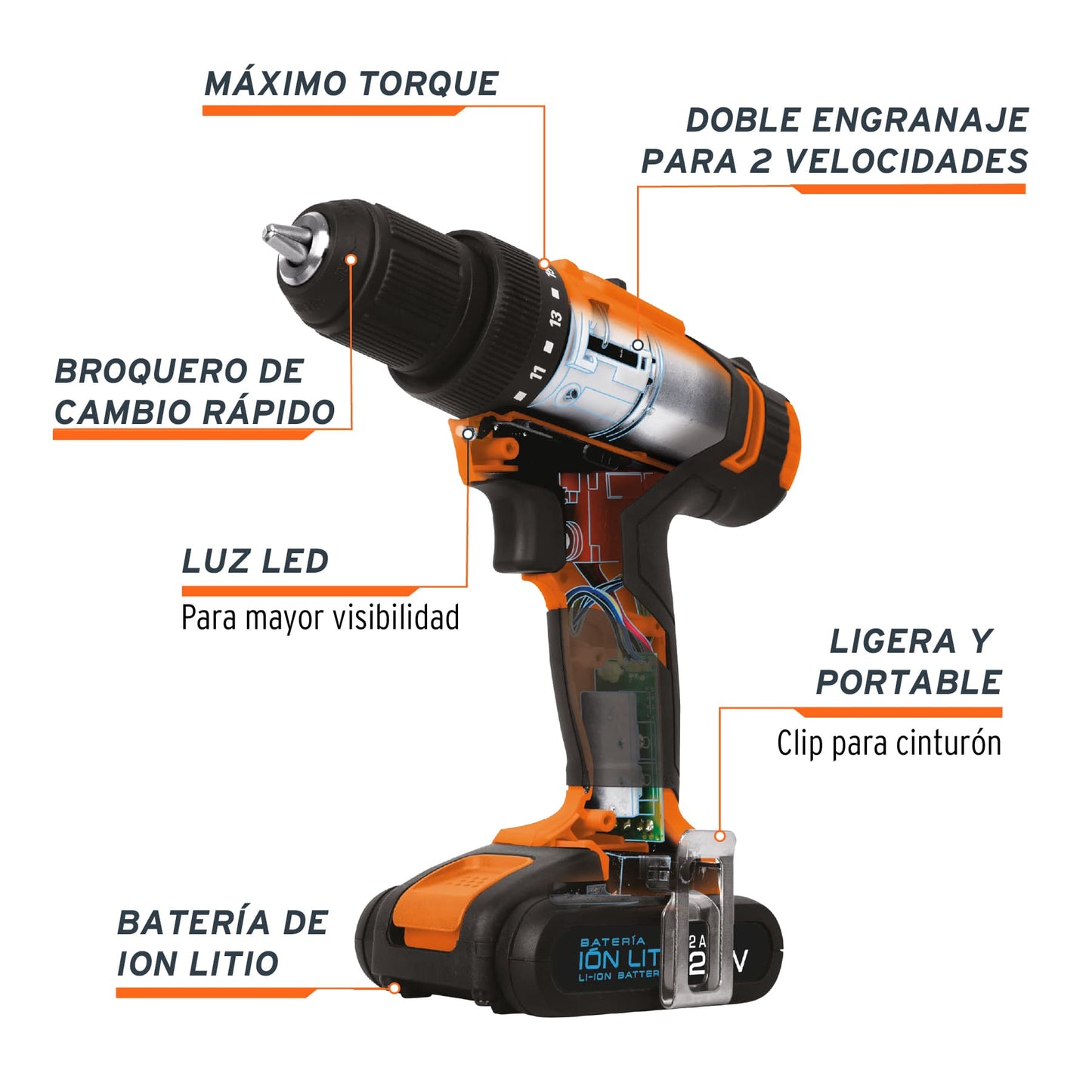 Taladro inalámbrico 1/2', 20 V, Truper TALI-20A 18154 MM1