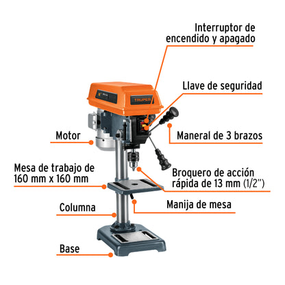 Taladro de piso 8', 1/3 HP (250 W), broquero 1/2', Truper TAPI-8 16174 MM1