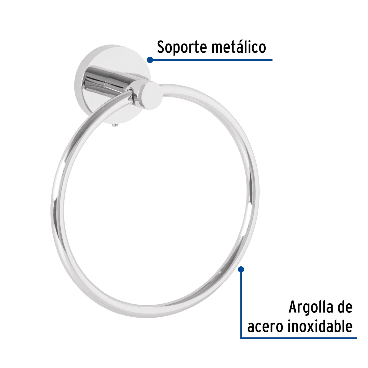 Toallero argolla metálico acabado cromo, Foset Túbig TBA-77 45973 MM00