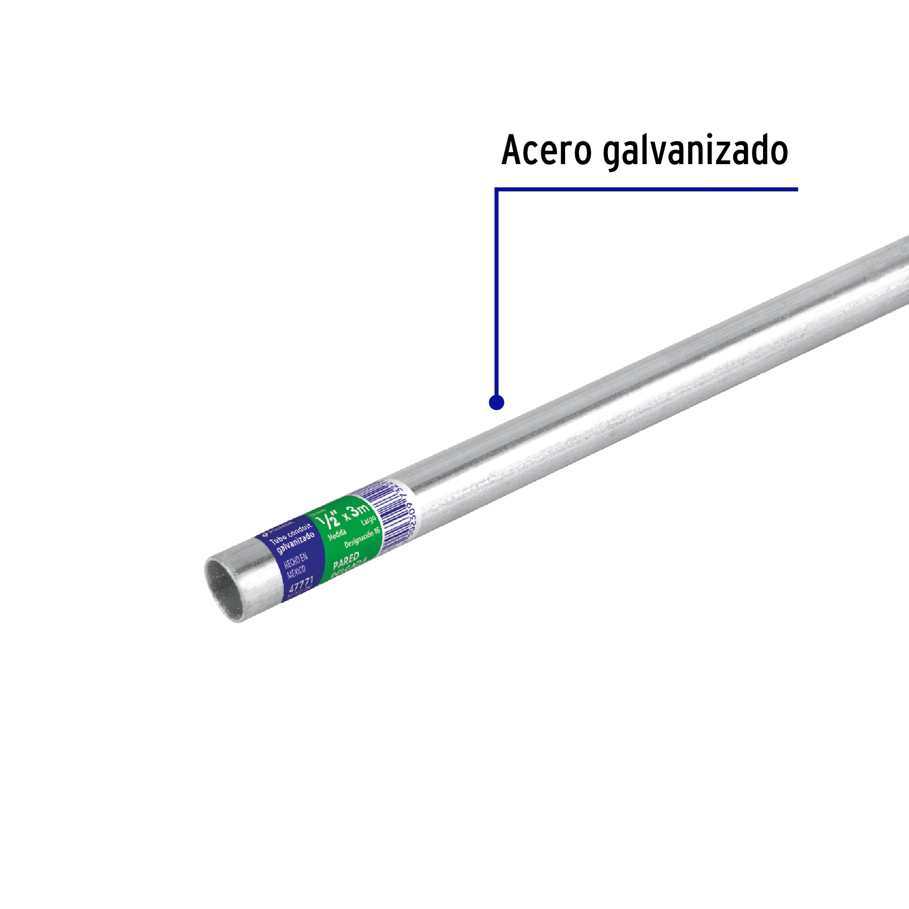 Tubo Conduit 1/2' galvanizado 3 m pared delgada, et. verde TC-1/2-DV 47771 MM1