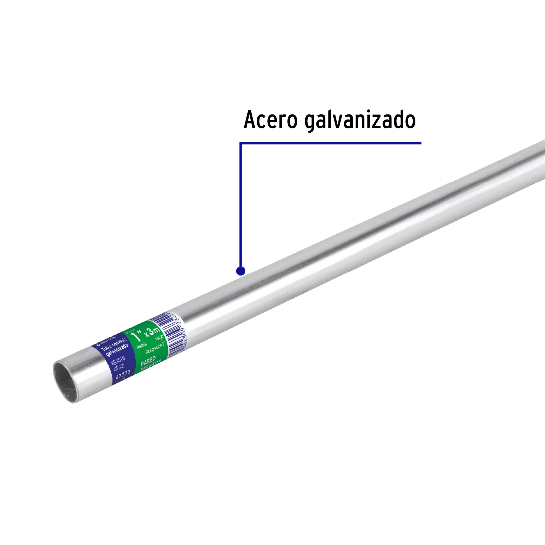 Tubo Conduit 1' galvanizado 3 m pared delgada, et. verde TC-1-DV 47773 MM1