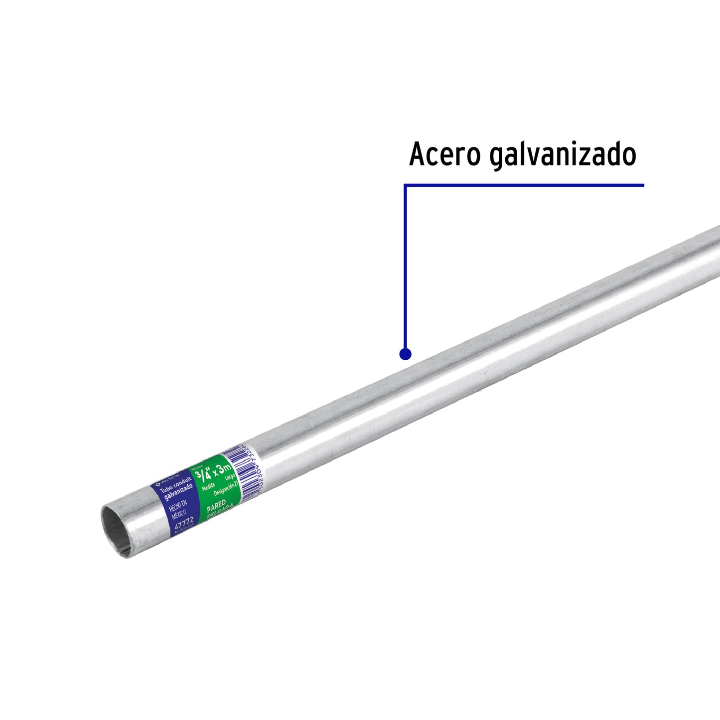 Tubo Conduit 3/4' galvanizado 3 m pared delgada, et. verde TC-3/4-DV 47772 MM1