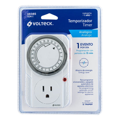 Temporizador analógico, 1 evento, Volteck TEM-1 48385 MM00