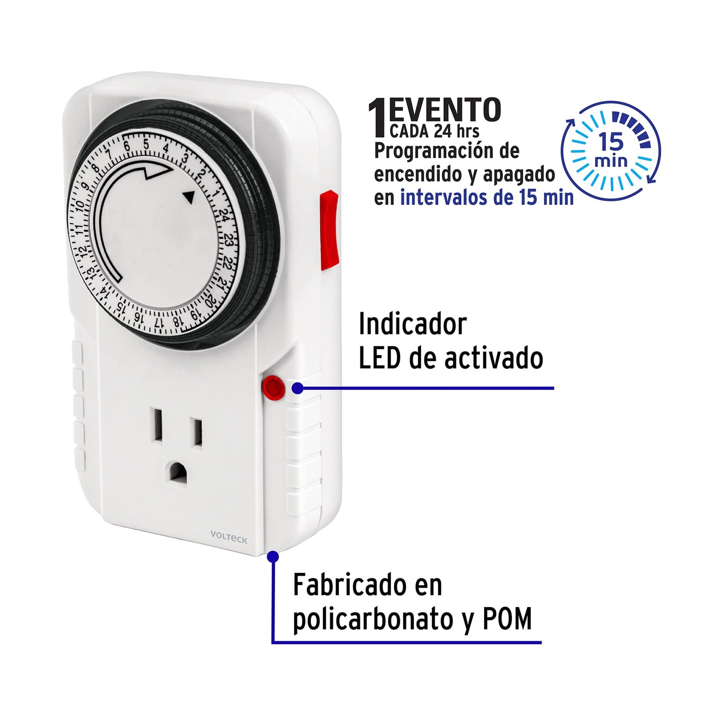 Temporizador analógico, 1 evento, Volteck TEM-1 48385 MM00