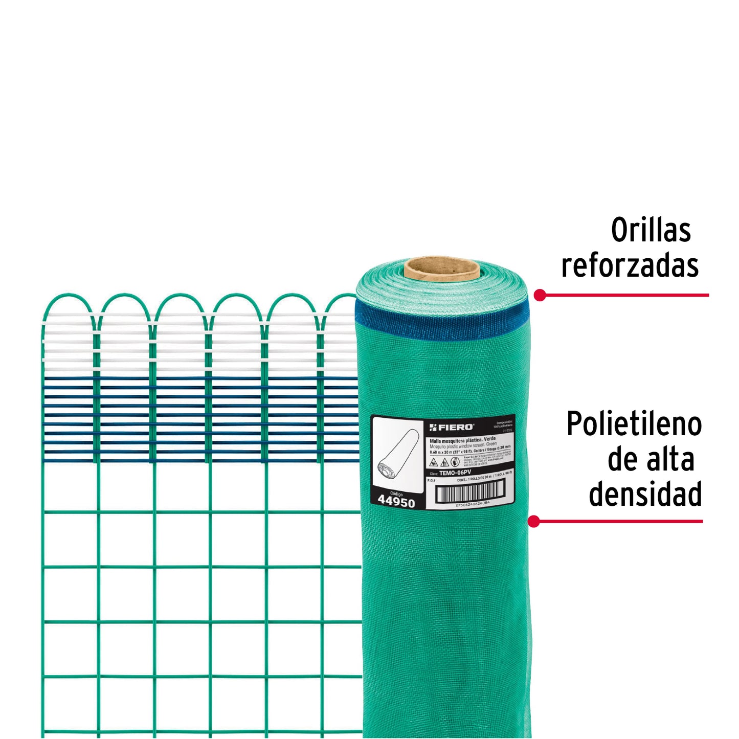 Rollo de 30 m x 0.6 m de malla mosquitera plástica verde TEMO-06PV 44950 MM1