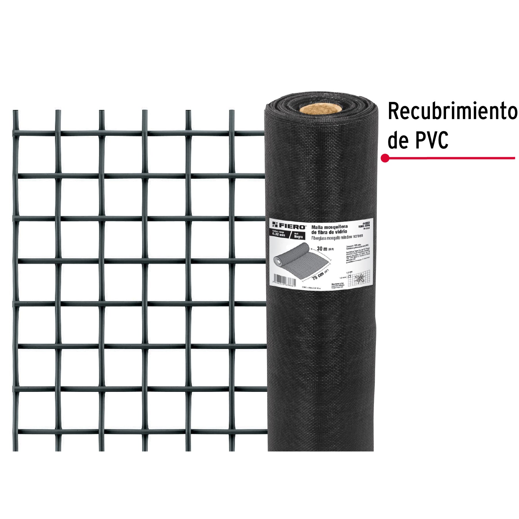 Rollo de 30 m x 0.75m malla mosquitera fibra de vidrio negra TEMO-07FN 44993 MM0