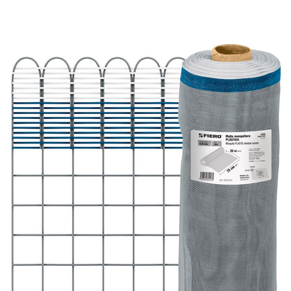 Rollo de 30 m x 0.75 m de malla mosquitera plástica gris TEMO-07PG 44958 MM1