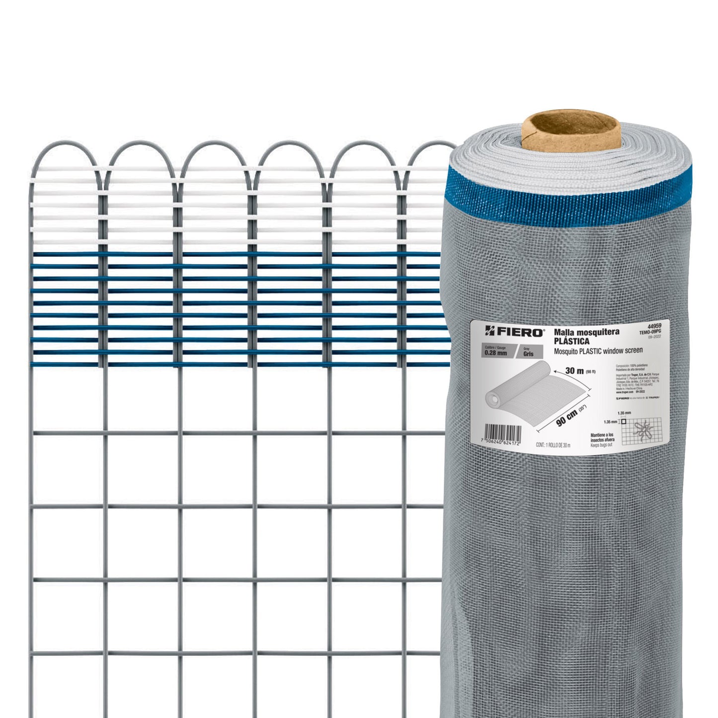 Rollo de 30 m x 0.9 m de malla mosquitera plástica gris TEMO-09PG 44959 MM1