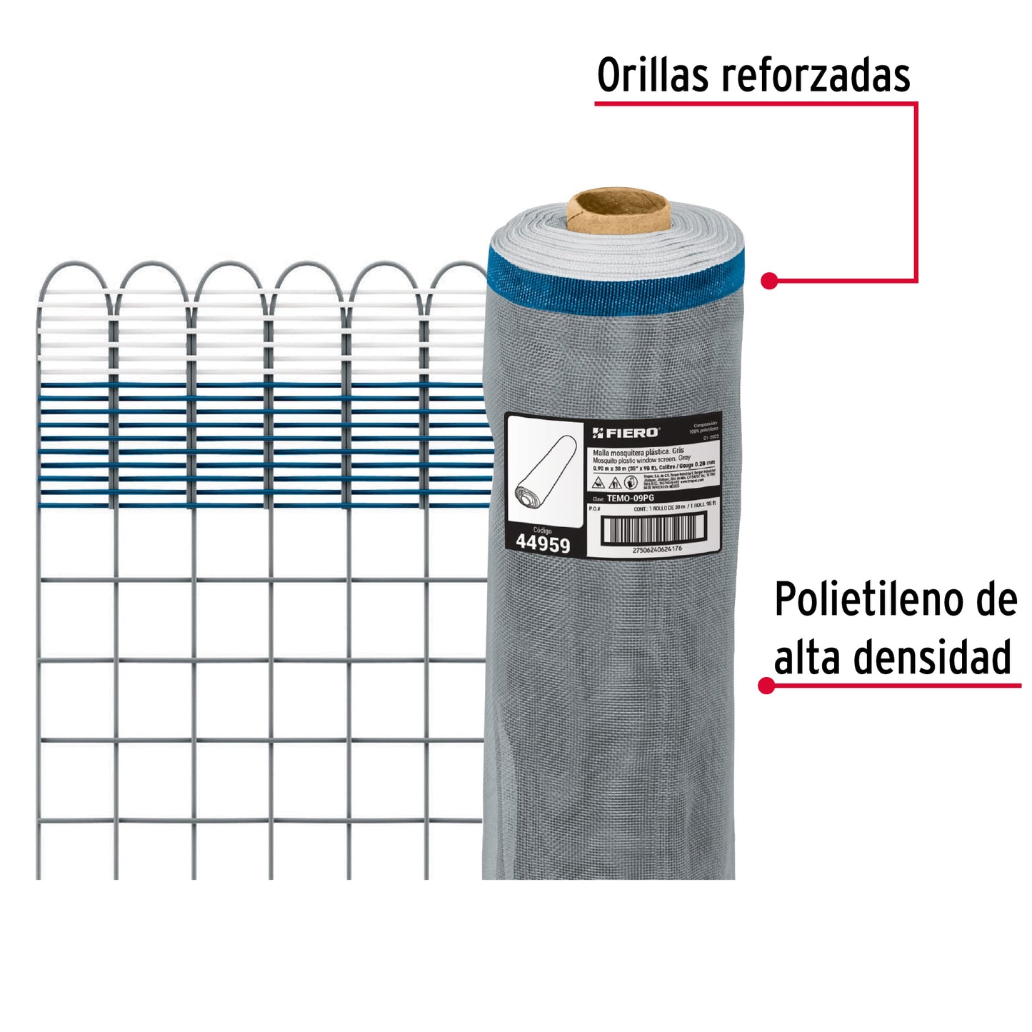 Rollo de 30 m x 0.9 m de malla mosquitera plástica gris TEMO-09PG 44959 MM1