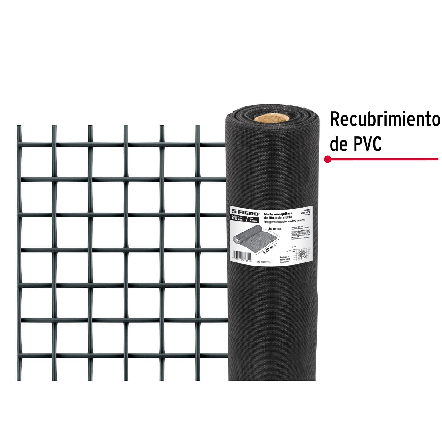 Rollo de 30 m x 1.2 m malla mosquitera fibra de vidrio negra TEMO-12FN 44996 MM0