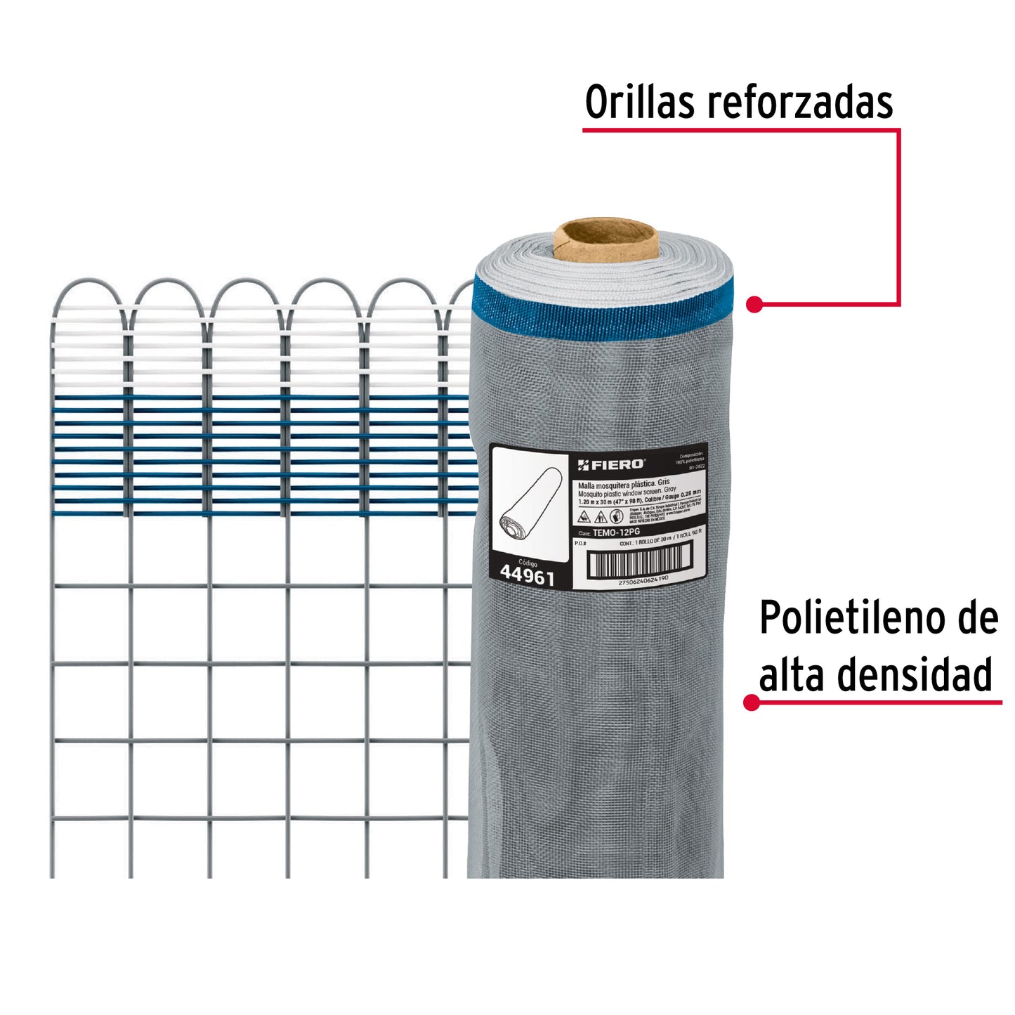 Rollo de 30 m x 1.2 m de malla mosquitera plástica gris TEMO-12PG 44961 MM1