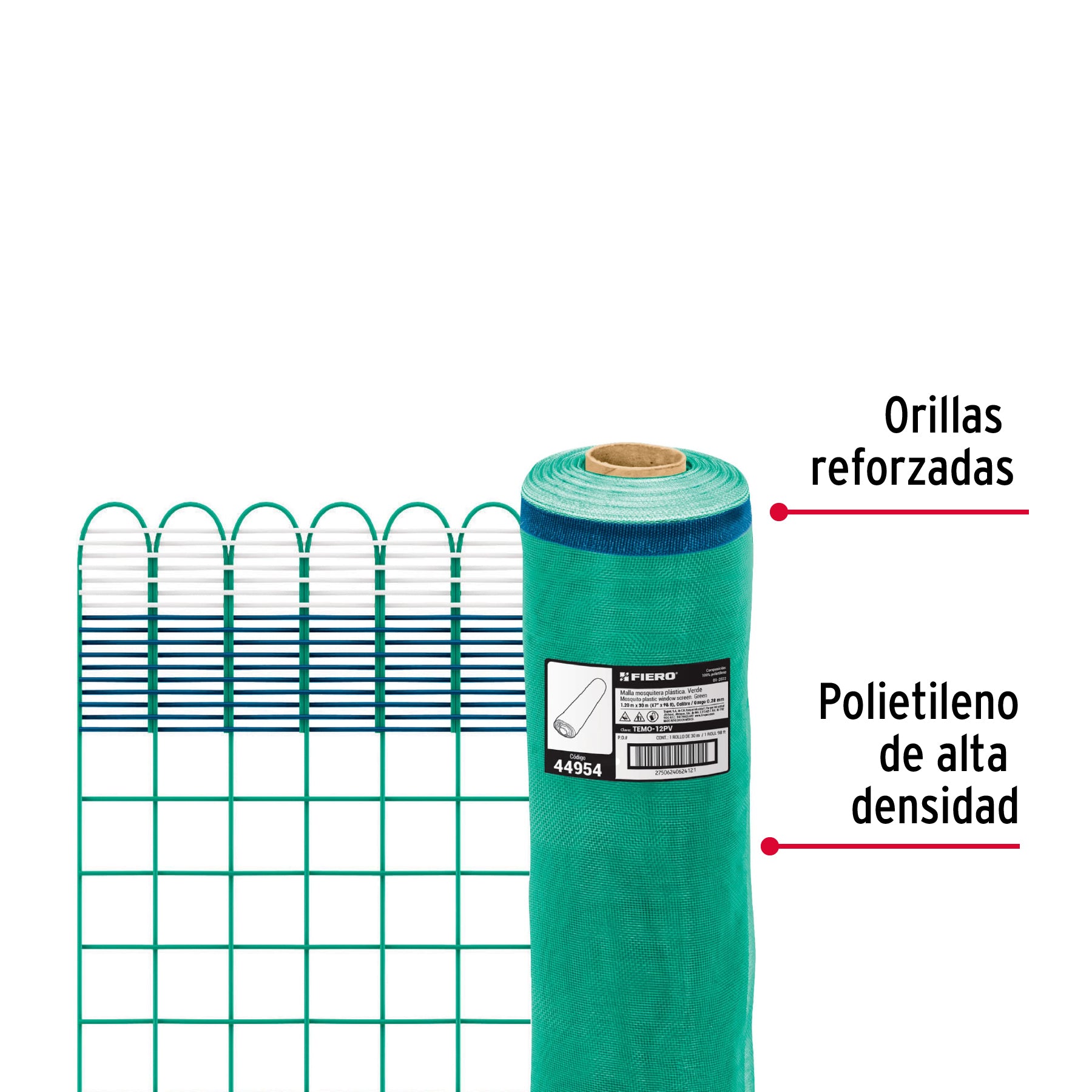 Rollo de 30 m x 1.2 m de malla mosquitera plástica verde TEMO-12PV 44954 MM1