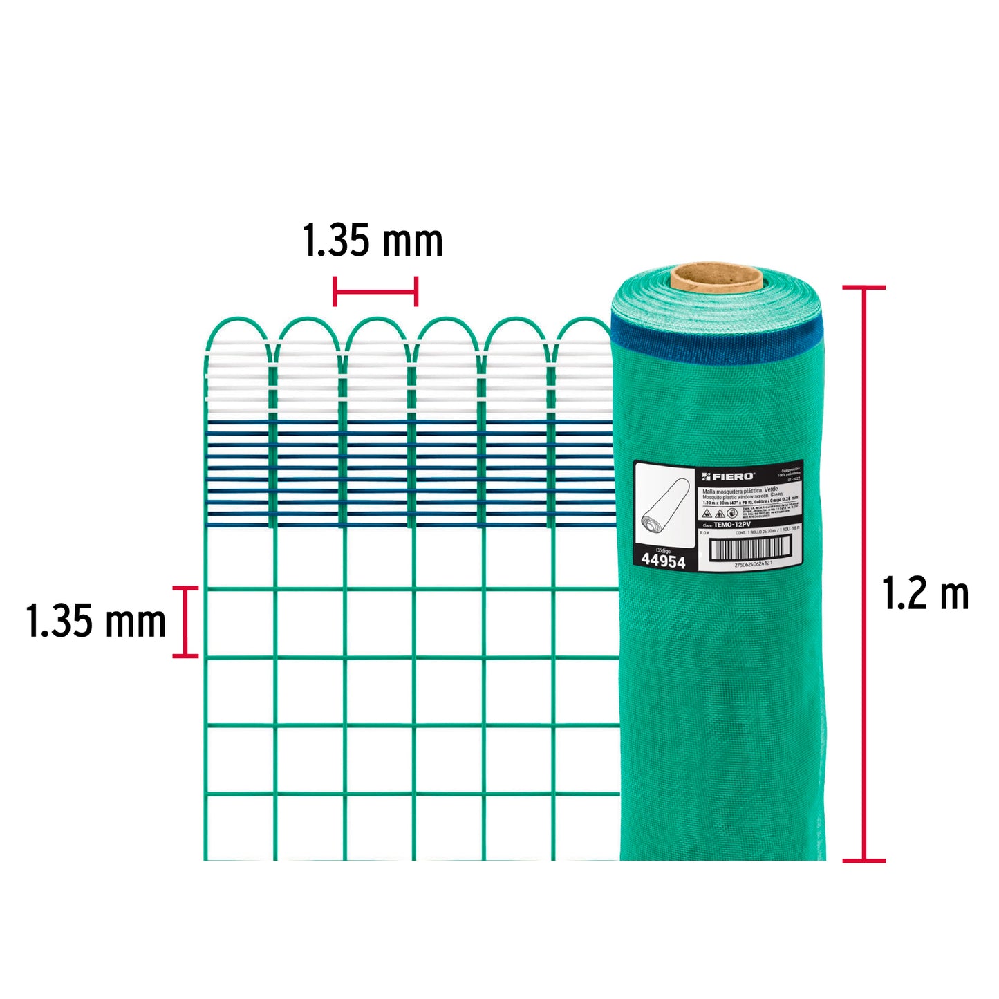 Rollo de 30 m x 1.2 m de malla mosquitera plástica verde TEMO-12PV 44954 MM1