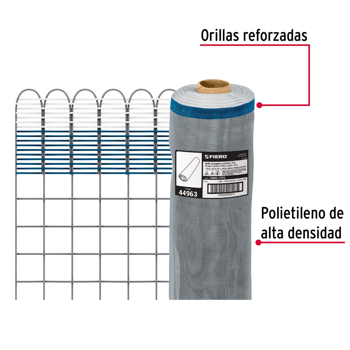 Rollo de 30 m x 1.7 m de malla mosquitera plástica gris TEMO-17PG 44963 MM1