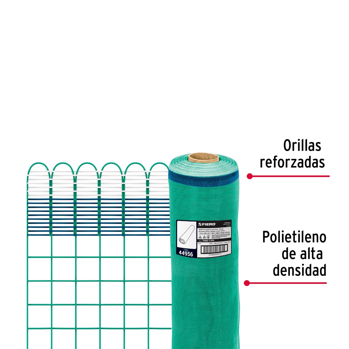 Rollo de 30 m x 1.7 m de malla mosquitera plástica verde TEMO-17PV 44956 MM1