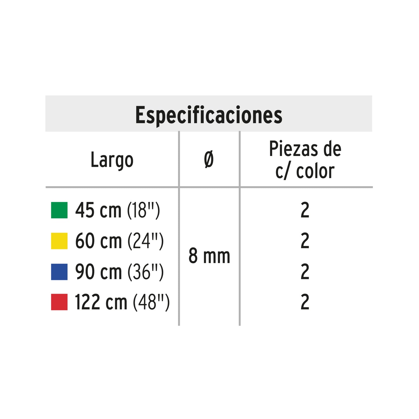 Juego de 8 tensores elásticos, Pretul TENS-8 22021 MM00