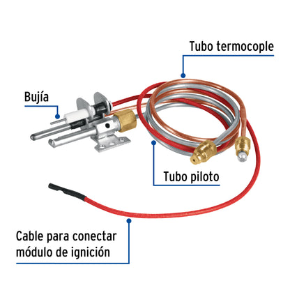 Termopar tipo flauta con bujía, 60 cm, Foset TEPAR-60FB 46149 MM0