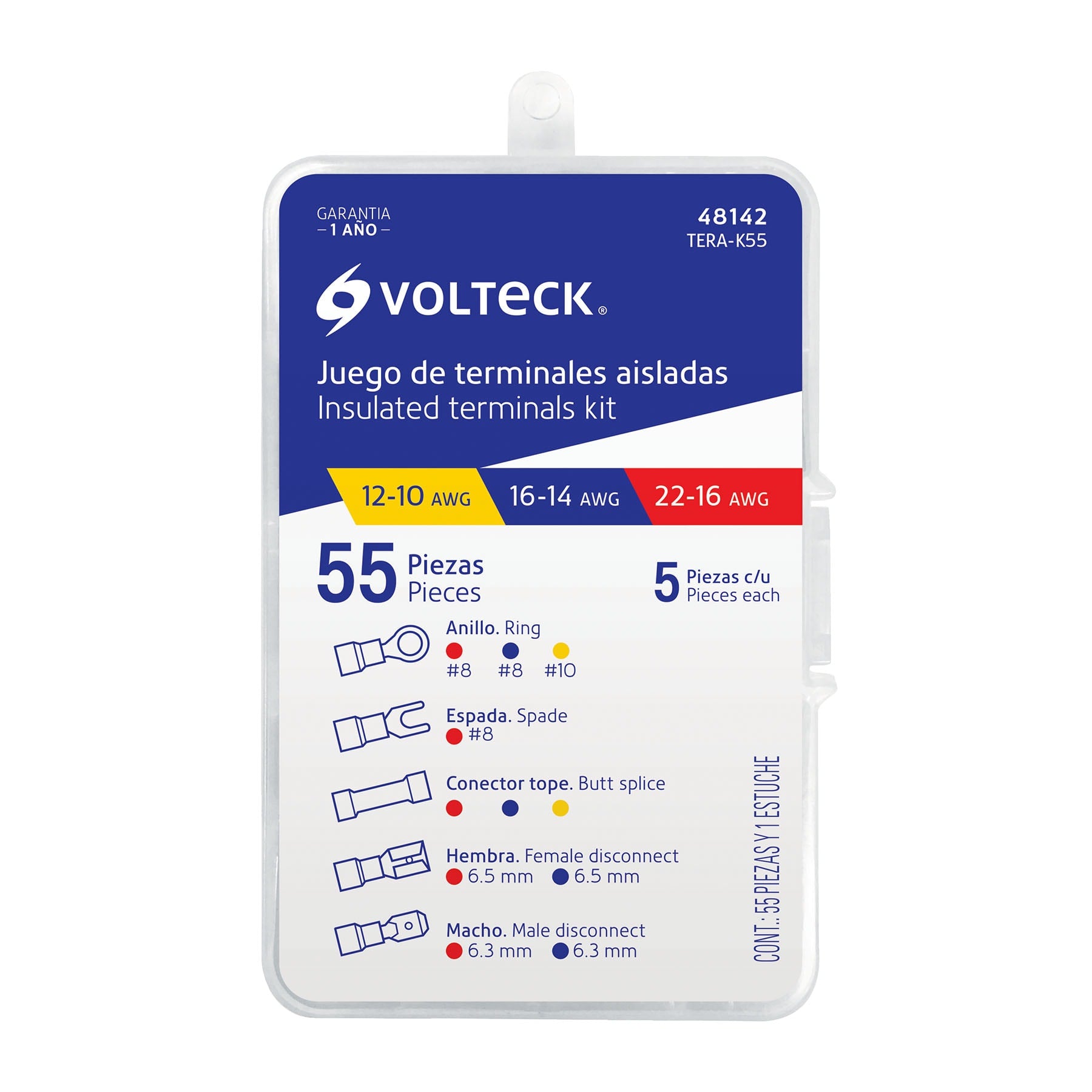 Juego de 55 terminales aisladas para cable, Volteck TERA-K55 48142 MM00